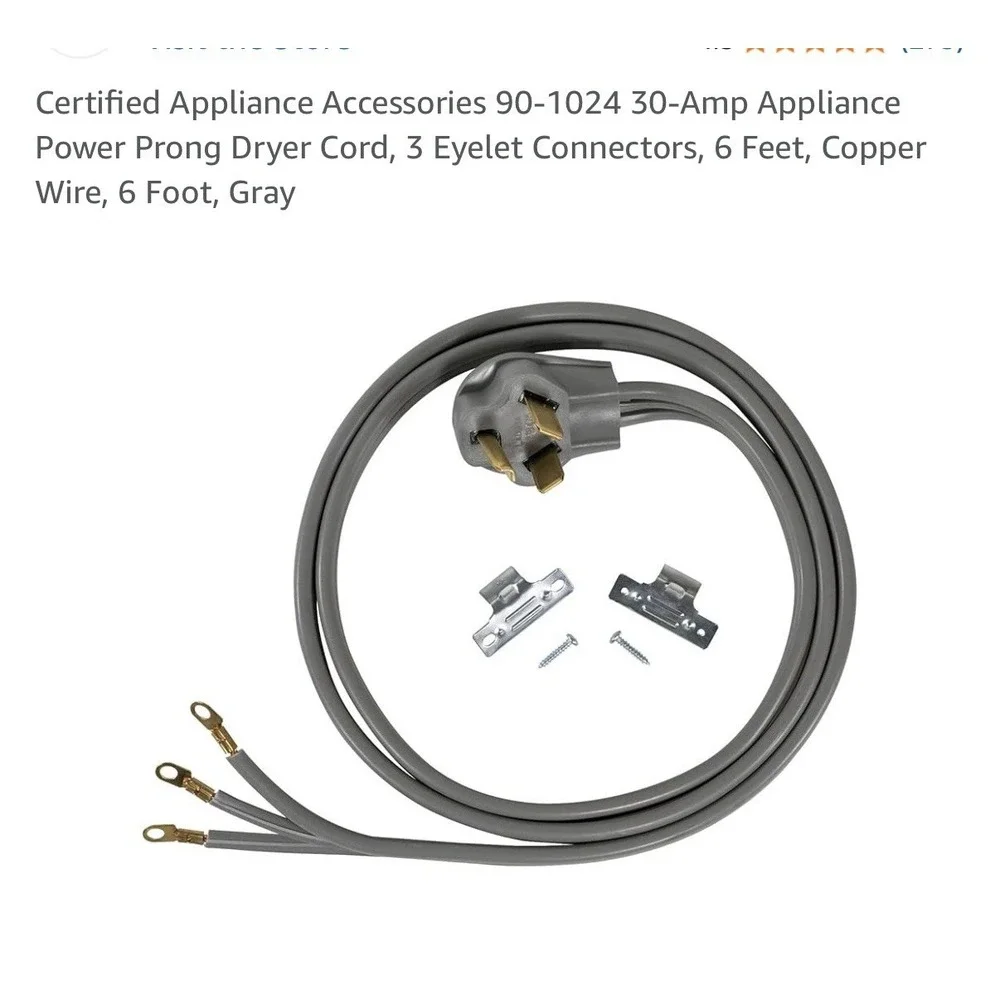 Certified‎ Appliance Accessories 90-1024 Electric Dryer Cord Gray 6ft New